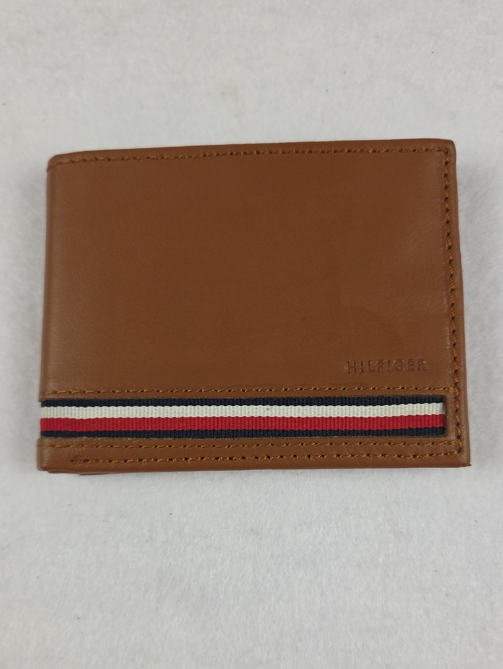 Tommy Hilfiger Tan Leather Wallet with Red, White & Navy Stripe